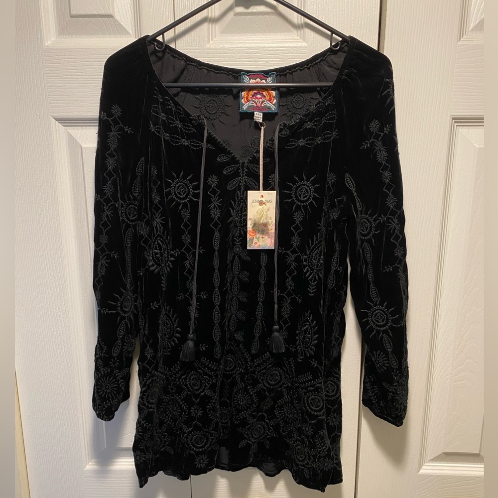 Johnny Was Shirt Althea Velvet Peasant Blouse Size XXS